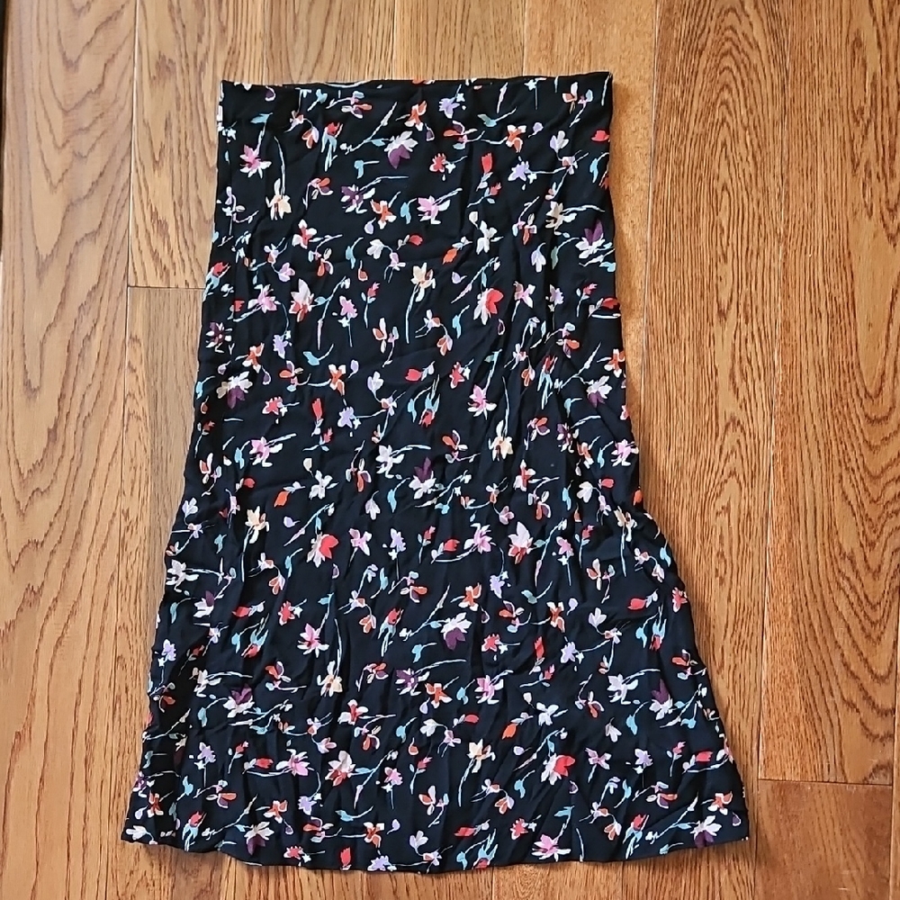 Madewell Black Floral Tiered Midi Skirt